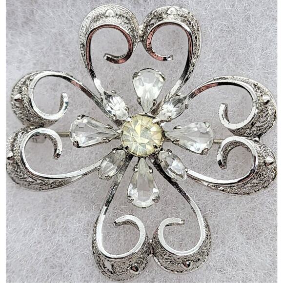 BROOCH/PIN-AM LEE-Vintage-Filigree-Sterling-Rhinestones - Picture 3 of 12